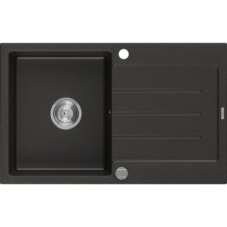 Mexen Bruno chiuvetă de granit cu o cuvă și picurător 795 x 495 mm, negru/auriu metalizat, sifon cromat - 6513791010-75