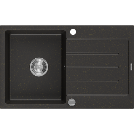 Mexen Bruno chiuvetă granitică cu 1 compartiment cu scurgător 795 x 495 mm, negru/auriu metalizat, sifon crom - 6513791010-75