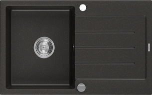 Mexen Bruno chiuvetă granitică cu 1 compartiment cu scurgător 795 x 495 mm, negru/auriu metalizat, sifon crom - 6513791010-75
