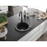 Mexen Kevin chiuvetă de granit cu un compartiment, cu picurător și baterie de bucătărie Savita, Neagră - 6517-77-672601-70