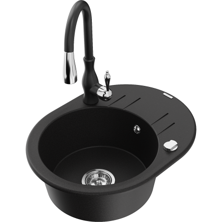 Mexen Kevin chiuvetă de bucătărie din granit cu o singură cameră cu scurgător și robinet Savita, negru