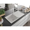 Mexen Leo chiuvetă de granit cu un compartiment, cu picurător și baterie de bucătărie Carla, Albă - 6501-20-670700-00