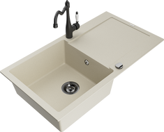 Mexen Leo chiuvetă de granit cu 1 compartiment cu scurgător și baterie de bucătărie Carla, bej - 6501-69-670700-70
