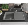 Mexen Leo chiuvetă de granit cu un compartiment, cu picurător și baterie de bucătărie Carla, gri - 6501-71-670700-00
