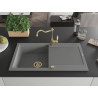Mexen Leo 1 rekeszes gránit mosogató csepegtetővel és Carla konyhai csappal, szürke - 6501-71-670700-50