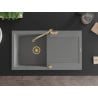Mexen Leo chiuvetă de granit cu un compartiment, cu picurător și baterie de bucătărie Carla, gri - 6501-71-670700-50