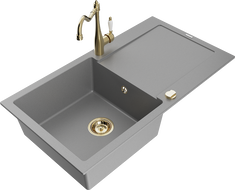 Mexen Leo gránit mosogató 1-medencés csepegtetővel és Carla konyhai csapteleppel, szürke - 6501-71-670700-50