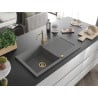 Mexen Leo chiuvetă de granit cu un compartiment, cu picurător și baterie de bucătărie Carla, gri - 6501-71-670700-50