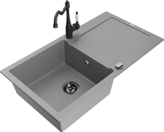 Mexen Leo gránit mosogató 1-medencés csepegtetővel és Carla konyhai csappal, szürke - 6501-71-670700-70-B