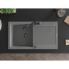 Mexen Leo chiuvetă de bucătărie din granit cu 1 cuvă, cu scurgător și baterie bucătărie Carla, gri - 6501-71-670700-70-B