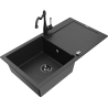 Mexen Leo chiuvetă granit 1-camera cu scurgător și baterie de bucătărie Carla, negru/argintiu metalizat