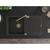 Mexen Leo chiuvetă de granit cu 1 cuvă cu scurgător și baterie de bucătărie Carla, negru/auriu metalic - 6501-75-670700-50