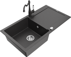 Mexen Leo 1-medencés gránit mosogató csepegtetővel és Carla konyhai csapteleppel, fekete pöttyös - 6501-76-670700-76