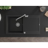 Mexen Leo chiuvetă de bucătărie din granit cu o singură cuvă, cu scurgător și baterie Carla, neagră - 6501-77-670700-00