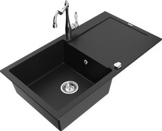 Mexen Leo egymedencés gránit mosogató csepegtetővel és Carla konyhai csappal, fekete - 6501-77-670700-00
