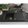 Mexen Leo chiuvetă de granit cu 1 compartiment și scurgător și baterie de bucătărie Carla, negru - 6501-77-670700-50