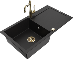 Mexen Leo egymedencés kétfunkciós gránit mosogató és Carla konyhai csaptelep, fekete - 6501-77-670700-50