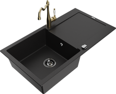Mexen Leo 1-medencés gránit mosogató lefolyóval és Carla konyhai csapteleppel, fekete - 6501-77-670700-50-B