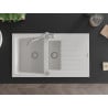 Mexen Matias chiuvetă granit 1,5 compartimente cu scurgător și baterie bucătărie Carla, alb - 6502-20-670700-00