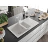 Chiuvetă granit Mexen Matias 1,5 compartiment cu scurgător și baterie de bucătărie Carla, alb - 6502-20-670700-20