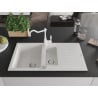 Chiuvetă granit Mexen Matias 1,5 compartiment cu scurgător și baterie de bucătărie Carla, alb - 6502-20-670700-20
