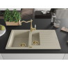 Mexen Matias chiuvetă din granit cu 1,5 compartimente, cu picurător și baterie de bucătărie Carla, bej - 6502-69-670700-50