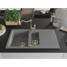 Mexen Matias chiuvetă de granit cu 1,5 compartimente cu scurgător și baterie de bucătărie Carla, gri - 6502-71-670700-50