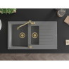 Mexen Matias chiuvetă de granit cu 1,5 compartimente cu scurgător și baterie de bucătărie Carla, gri - 6502-71-670700-50