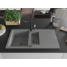 Mexen Matias chiuvetă de granit cu 1,5 compartimente cu scurgător și baterie de bucătărie Carla, gri - 6502-71-670700-70-B