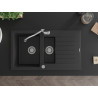 Mexen Matias chiuvetă de granit cu 1,5 compartimente cu scurgător și baterie de bucătărie Carla negru/argintiu metalic