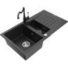 Mexen Matias chiuvetă de bucătărie din granit cu 1,5 compartimente cu scurgător și baterie Carla negru/argintiu metalizat