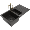 Mexen Matias chiuvetă de granit cu 1,5 compartimente și picurător și baterie de bucătărie Carla, negru/auriu metalic