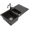 Mexen Matias chiuvetă de granit cu 1,5 cuve, scurgător și baterie de bucătărie Carla negru/auriu metalizat
