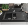 Mexen Matias chiuvetă de granit cu 1,5 compartimente cu scurgător și baterie de bucătărie Carla, negru cu pete