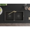 Mexen Mario chiuvetă de bucătărie din granit cu 2 compartimente și baterie Carla, negru/auriu metalic - 6504-75-670700-50-B