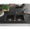 Mexen Mario chiuvetă din granit cu 2 compartimente cu baterie de bucătărie Carla, negru/auriu metalic - 6504-75-670700-70