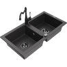 Mexen Mario chiuvetă granit 2-camere cu baterie de bucătărie Carla, negru punctat - 6504-76-670700-70-B