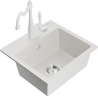 Mexen Milo chiuvetă de granit cu 1 cameră cu baterie de bucătărie Carla, alb - 6505-20-670700-20