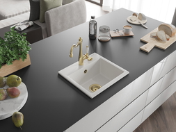 Mexen Milo egykamrás gránit mosogató Carla konyhai csapteleppel, fehér - 6505-20-670700-50