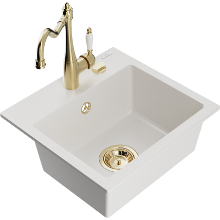 Mexen Milo chiuvetă de granit cu 1 compartiment cu baterie de bucătărie Carla, alb - 6505-20-670700-50