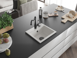 Mexen Milo egykamrás gránit mosogató Carla konyhai csappal, fehér - 6505-20-670700-70