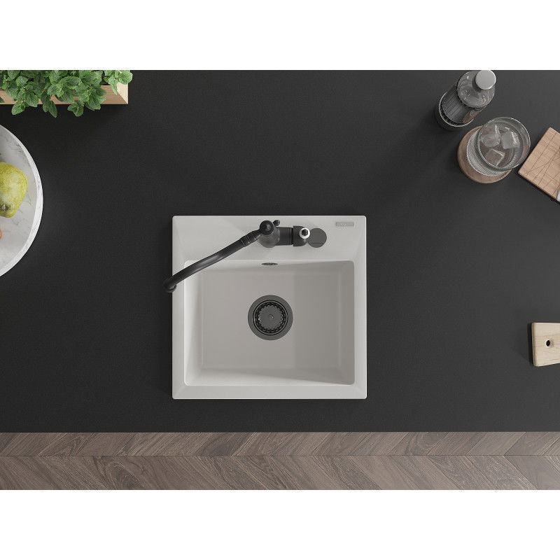 Mexen Milo egykamrás gránit mosogató Carla konyhai csappal, fehér - 6505-20-670700-70