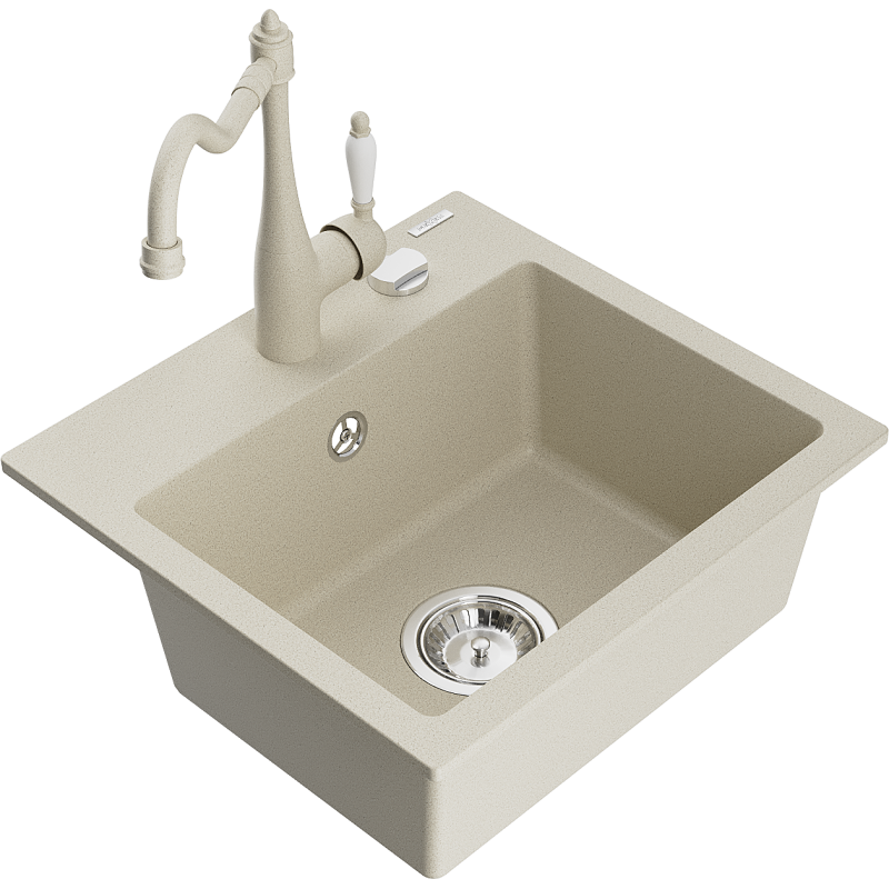 Chiuvetă de bucătărie din granit Mexen Milo 1-cameră cu baterie de bucătărie Carla, bej - 6505-69-670700-69