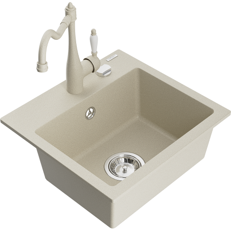 Chiuvetă de bucătărie din granit Mexen Milo 1-cameră cu baterie de bucătărie Carla, bej - 6505-69-670700-69