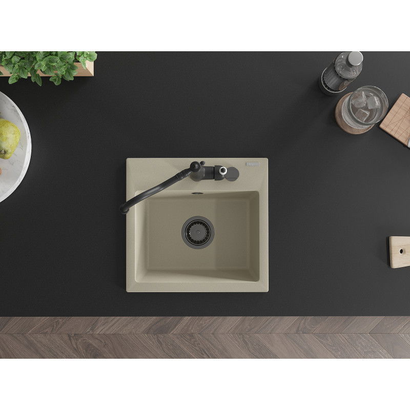 Mexen Milo egymedencés gránit mosogató Carla konyhai csapteleppel, bézs - 6505-69-670700-70