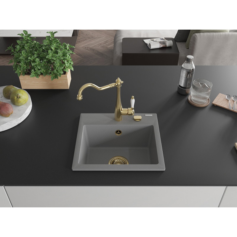 Mexen Milo chiuvetă de granit cu 1 compartiment cu baterie de bucătărie Carla, gri - 6505-71-670700-50