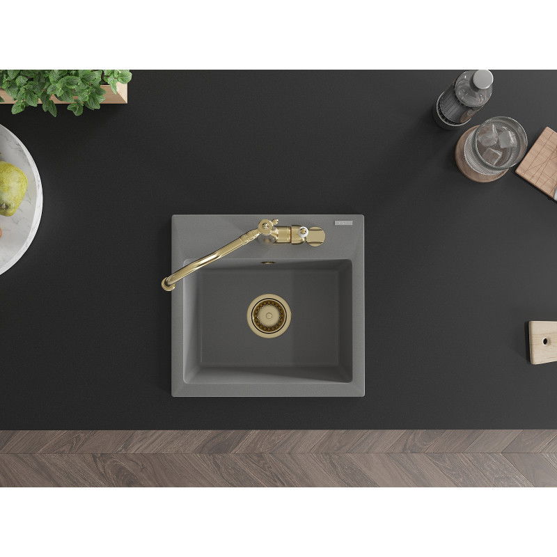 Mexen Milo gránit mosogató 1-medencés Carla konyhai csapteleppel, szürke - 6505-71-670700-50