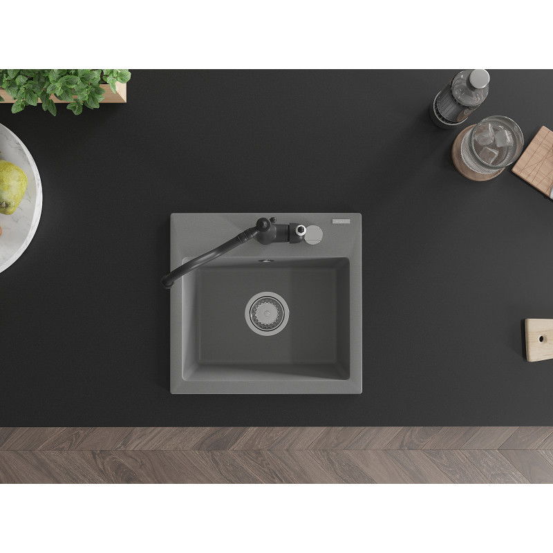 Mexen Milo chiuvetă de granit cu 1 compartiment cu baterie de bucătărie Carla, gri - 6505-71-670700-70