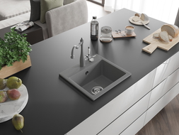Mexen Milo chiuvetă de granit cu 1 compartiment cu baterie de bucătărie Carla, gri - 6505-71-670700-71