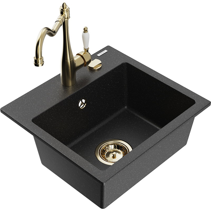 Mexen Milo Carla 1-medencés gránit mosogató konyhai csapteleppel, fekete/ezüst metál - 6505-73-670700-50